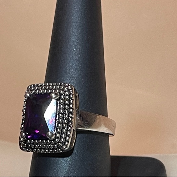 🫐Beautiful Art Deco Cushion Cut Deep Purple Amethyst Dinner Ring! - Picture 11 of 15